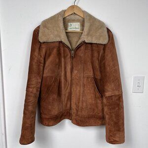 VTG Gino Leathers Aviator Leather Jacket Mens 42 Faux Fur Lined Made in USA